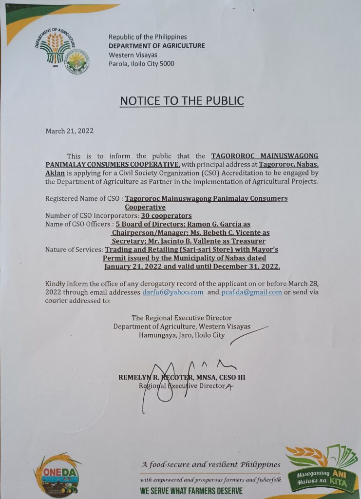 Tagororoc Mainuswagong Panimalay Consumers Cooperative