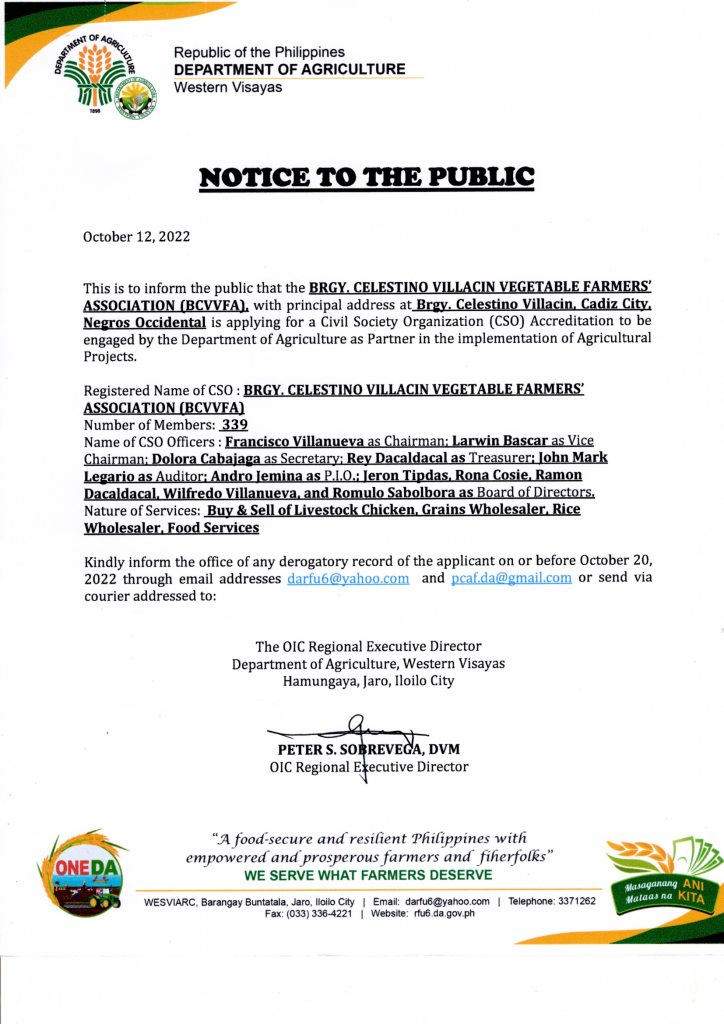 BRGY. Celestino Villacin Vegetable Farmers Association (BCVVFA)