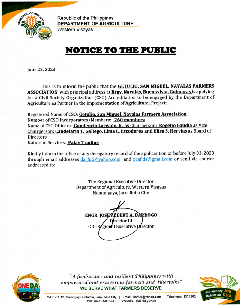 Getulio, San Miguel, Navalas Farmers Association